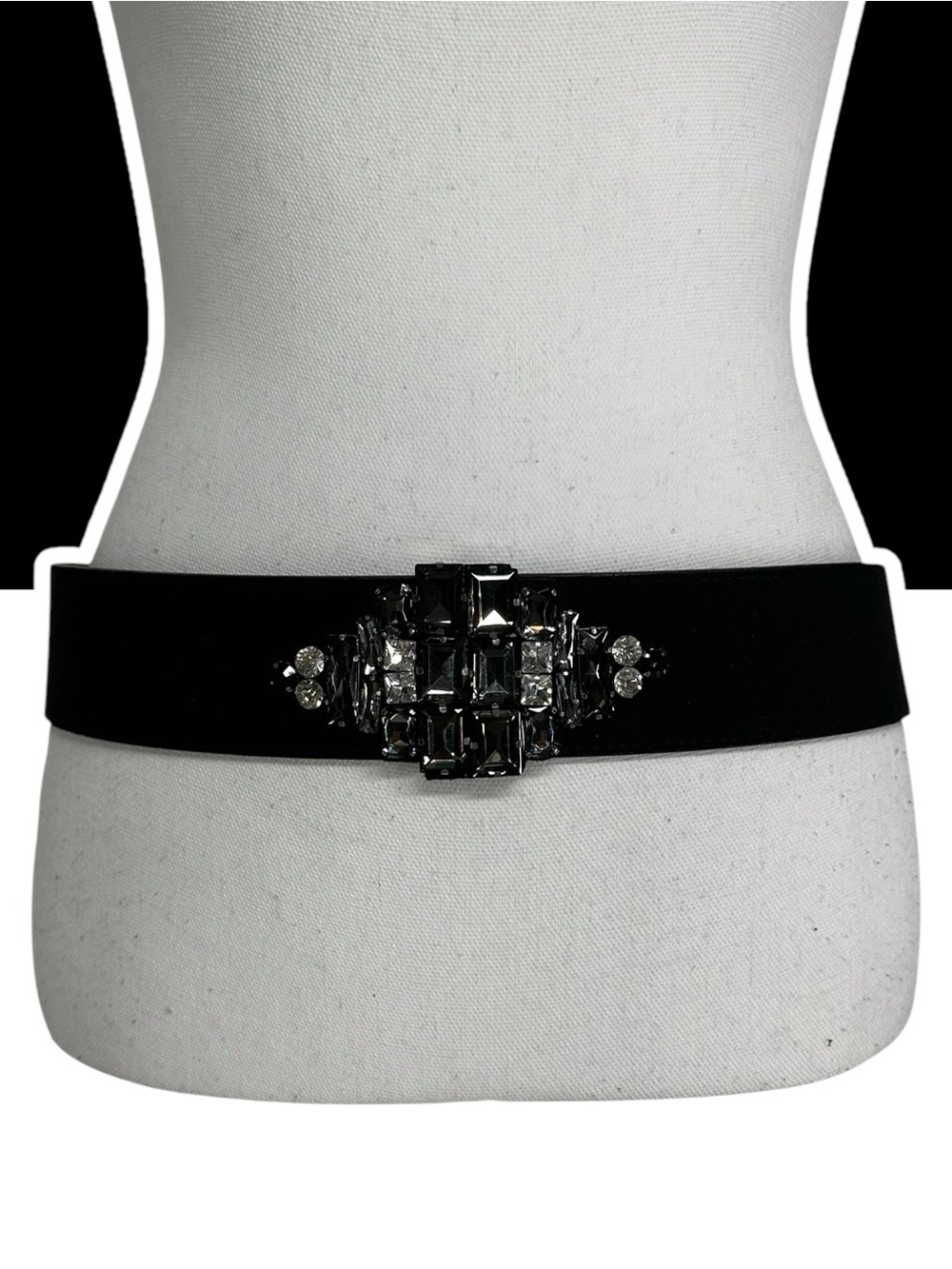 Black Faux Leather & Spandex Belt Rhinestone Jewels / One Size / Glam Whimsigoth